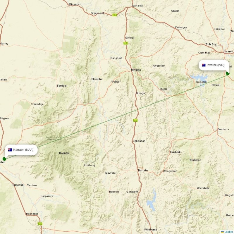 Route map over IVR airport