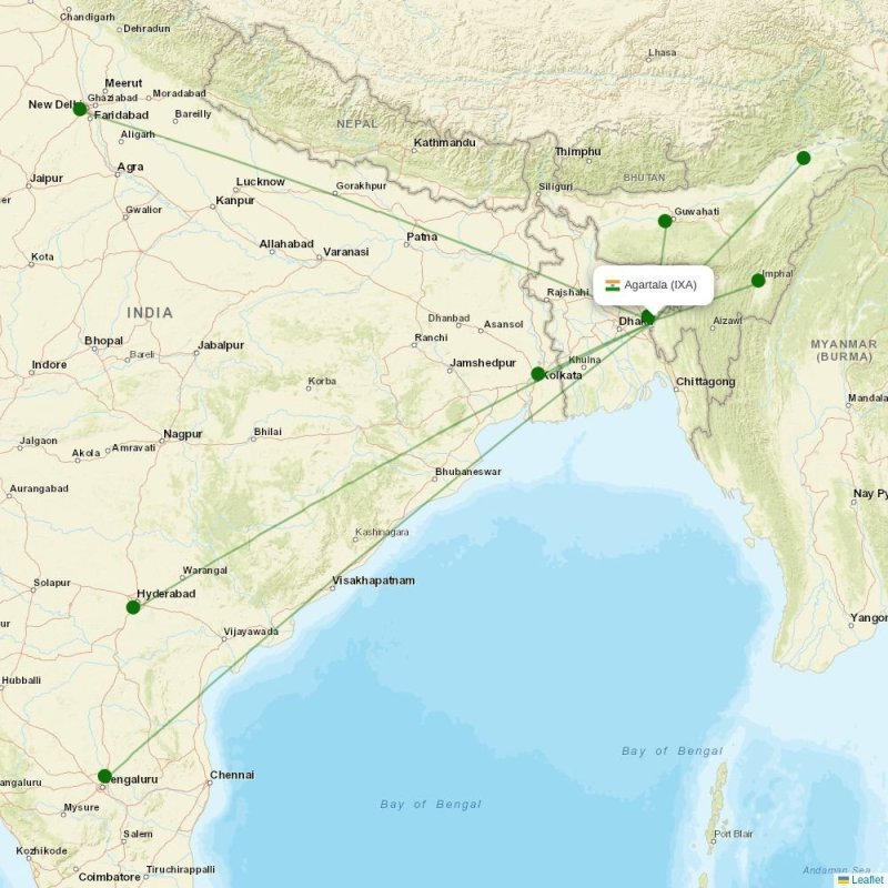 Route map over IXA airport