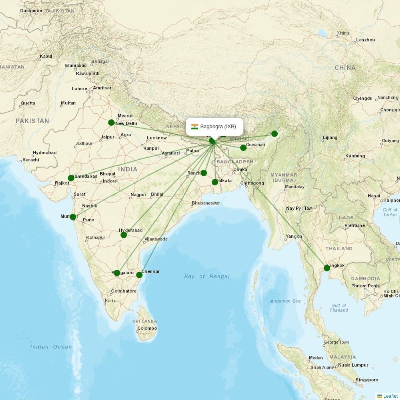 Route map over IXB airport