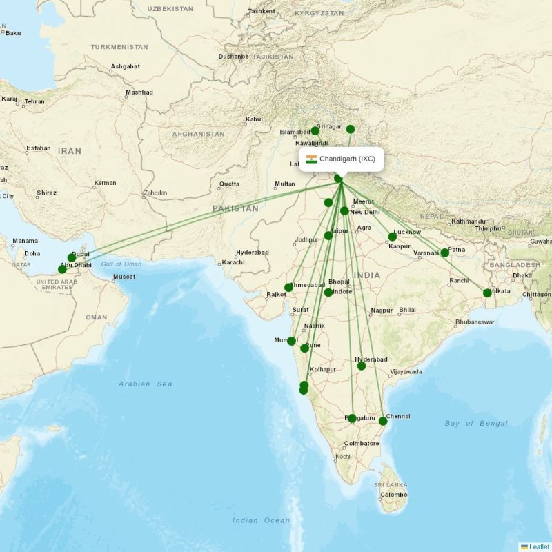 Route map over IXC airport