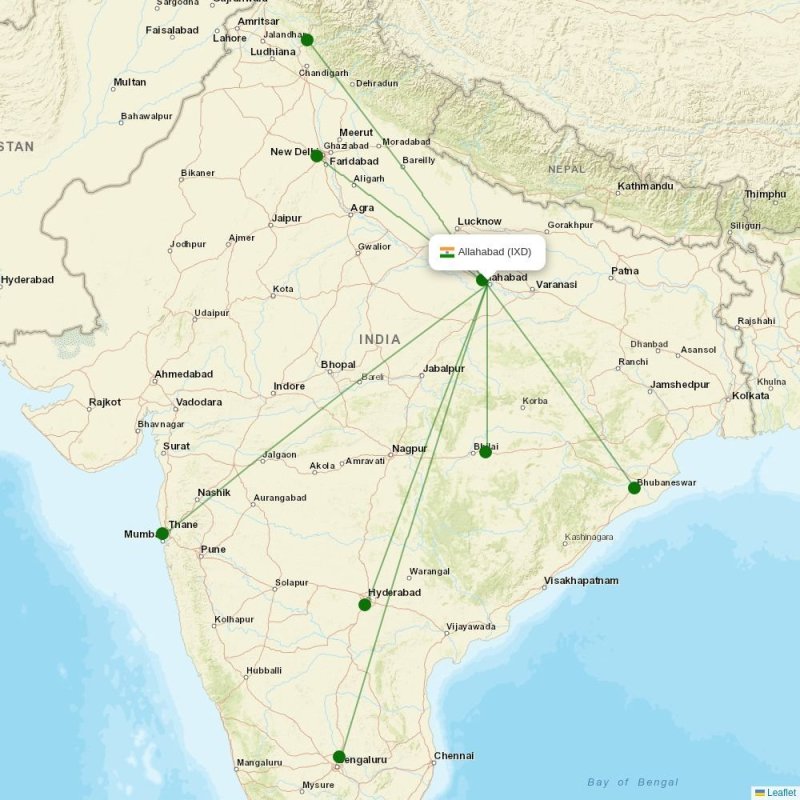Route map over IXD airport