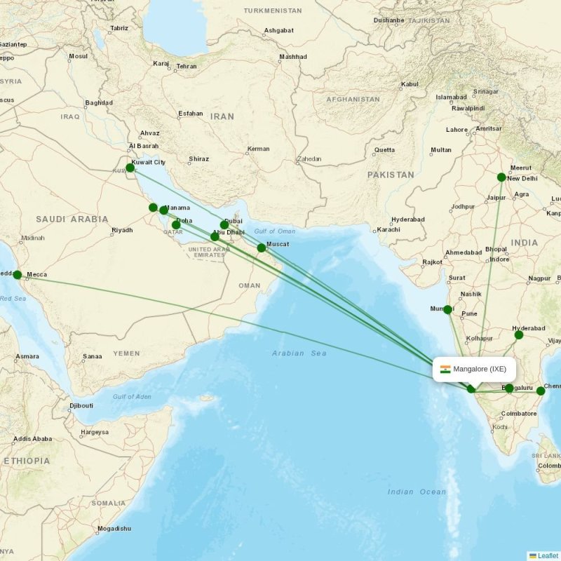 Route map over IXE airport