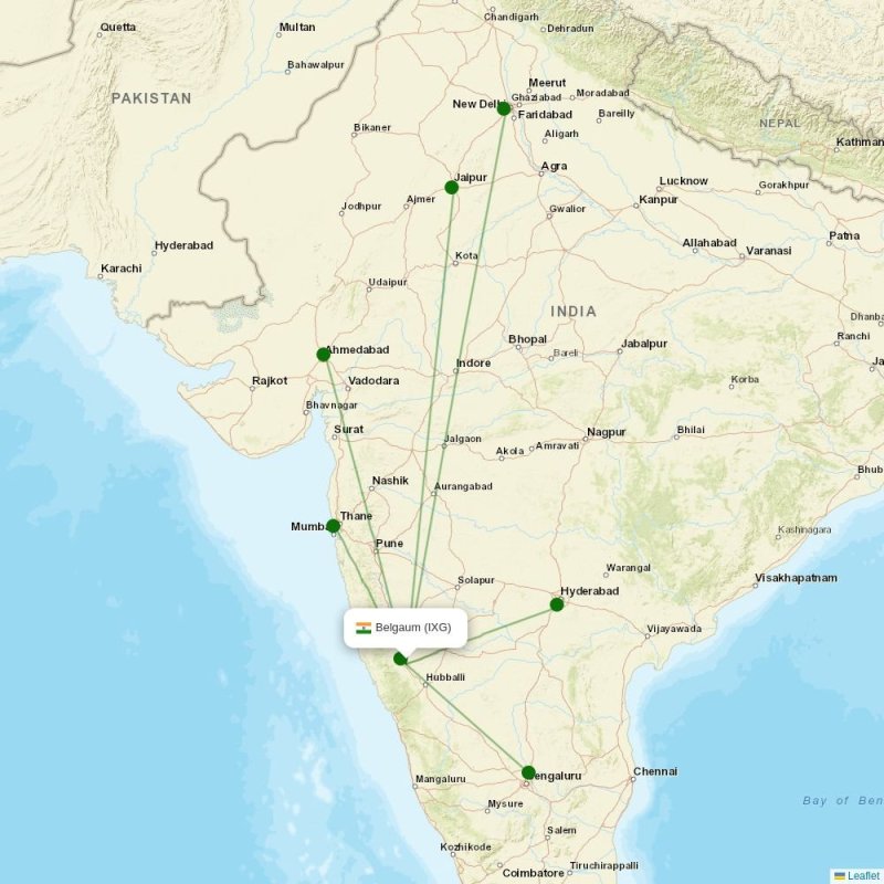 Route map over IXG airport