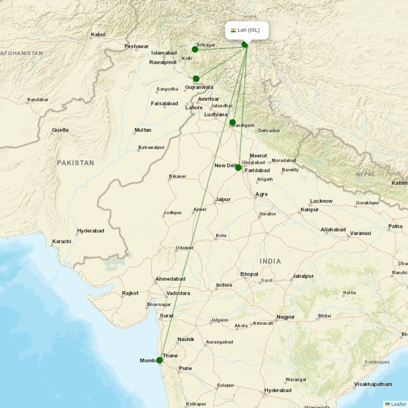 Route map over IXL airport