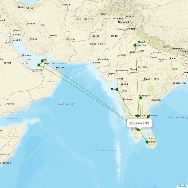 Route map over IXM airport