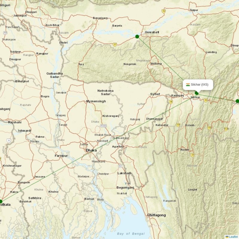 Route map over IXS airport