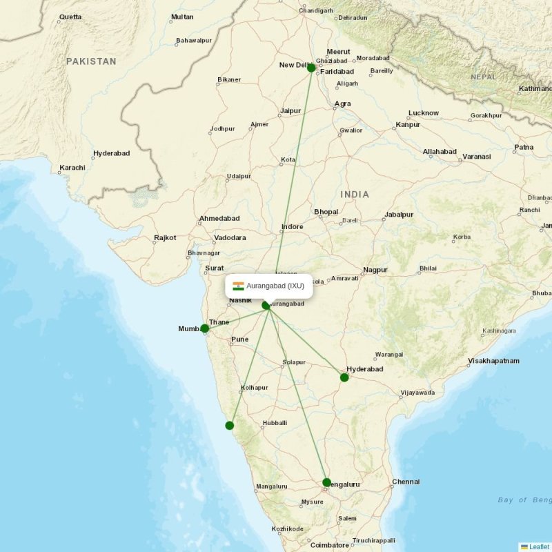 Route map over IXU airport
