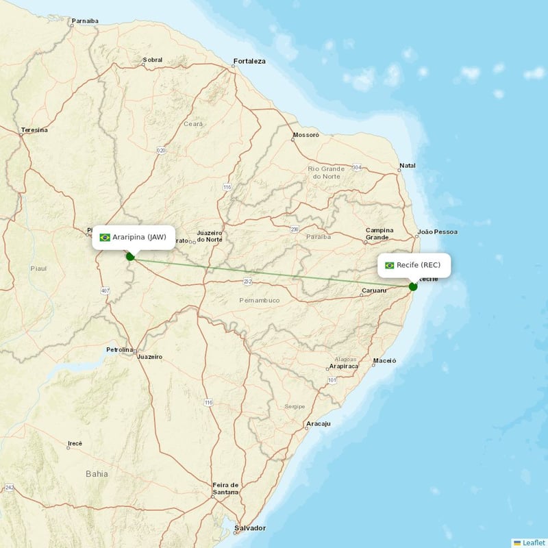 Route map over JAW airport