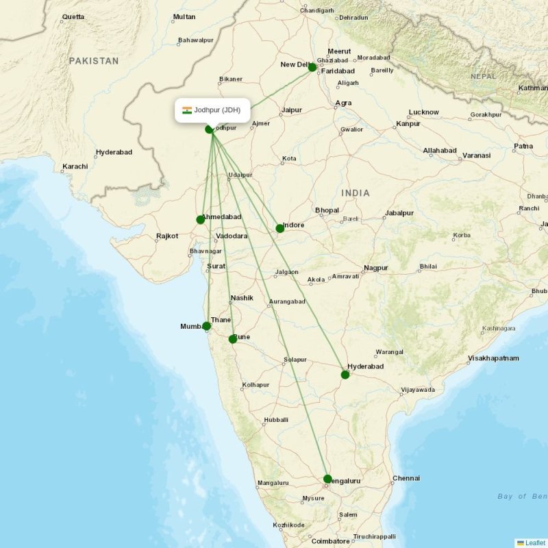 Route map over JDH airport
