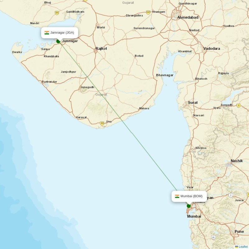 Route map over JGA airport