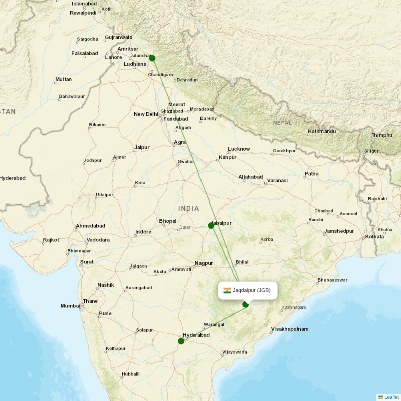 Route map over JGB airport