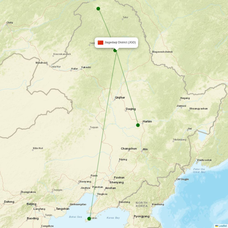 Route map over JGD airport