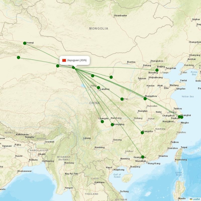 Route map over JGN airport