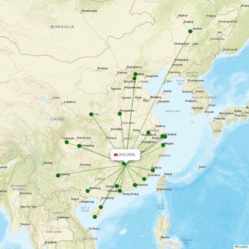 Route map over JGS airport
