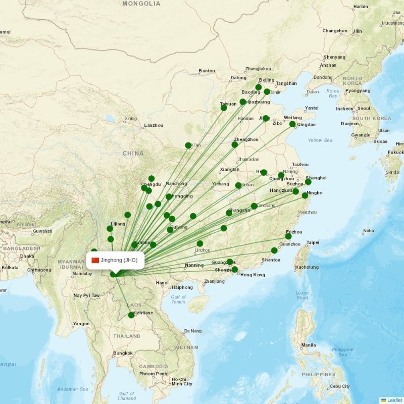 Route map over JHG airport