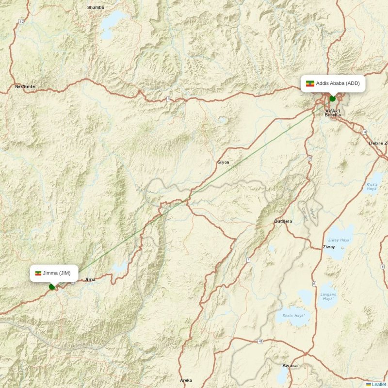 Route map over JIM airport