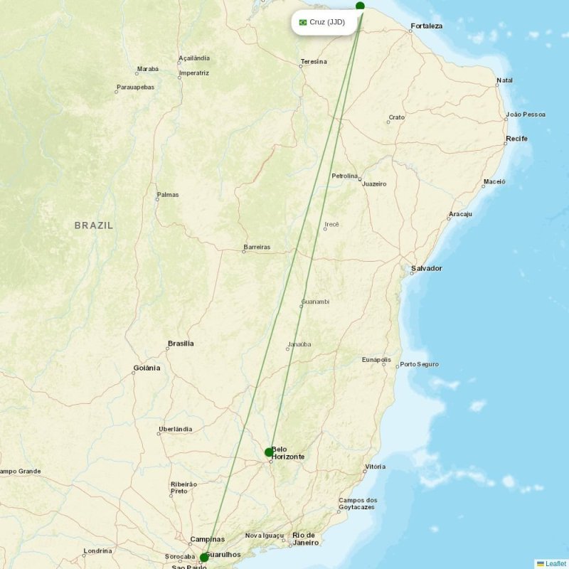 Route map over JJD airport