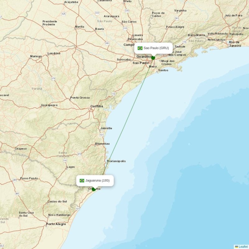 Route map over JJG airport