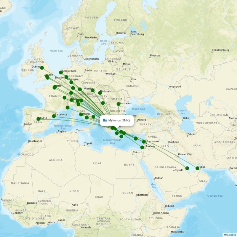 Route map over JMK airport
