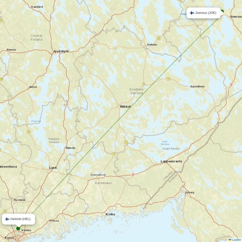 Route map over JOE airport