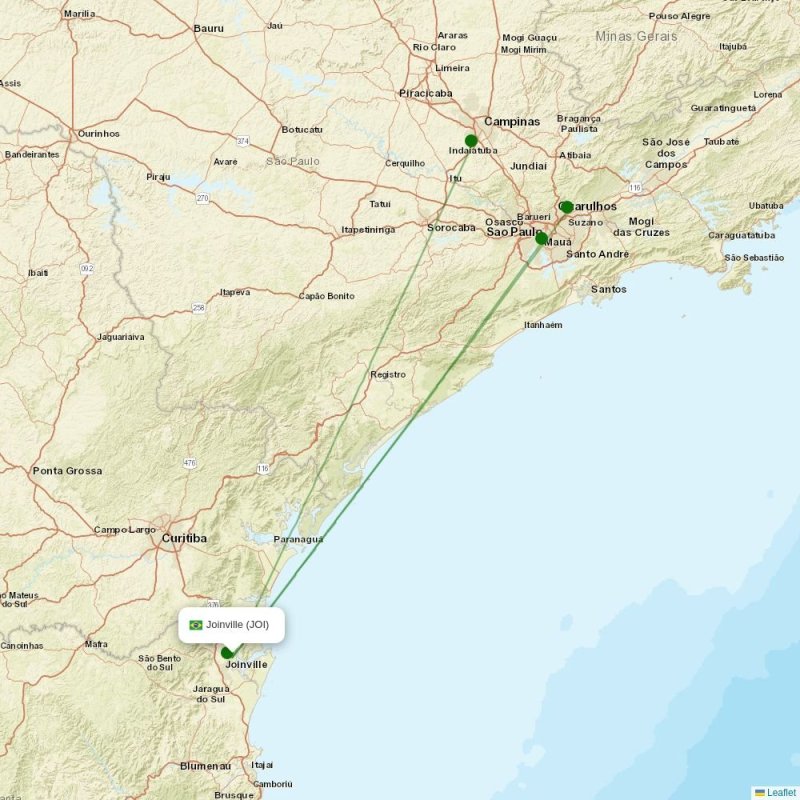 Route map over JOI airport