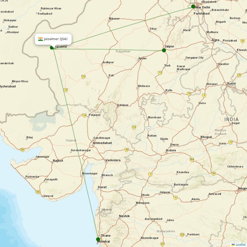 Route map over JSA airport