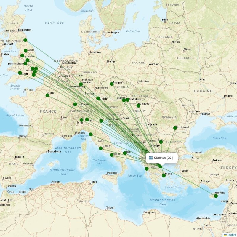 Route map over JSI airport