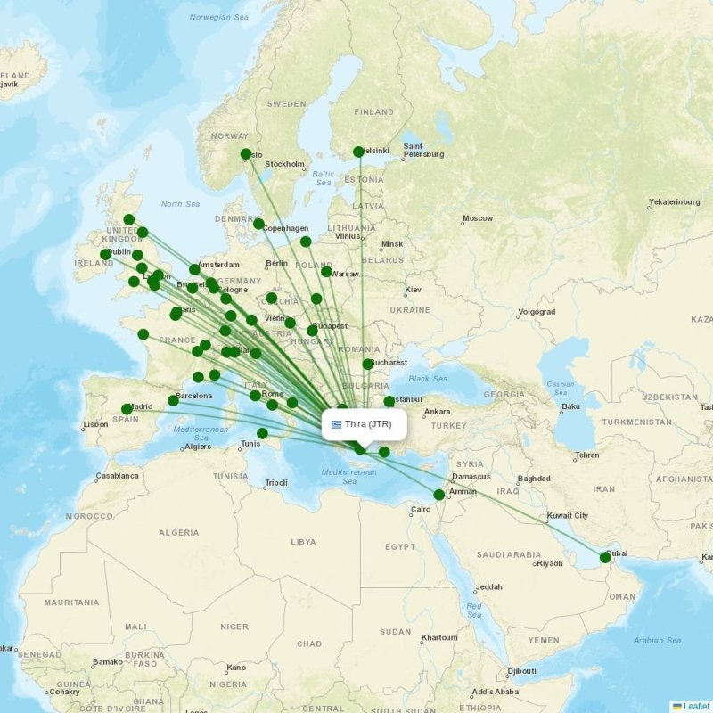 Route map over JTR airport