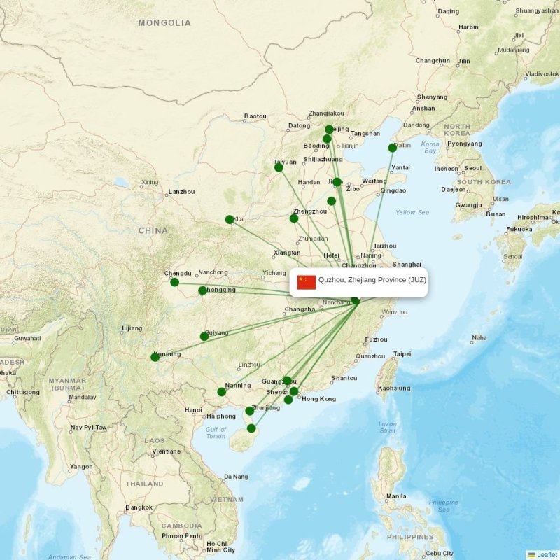 Route map over JUZ airport