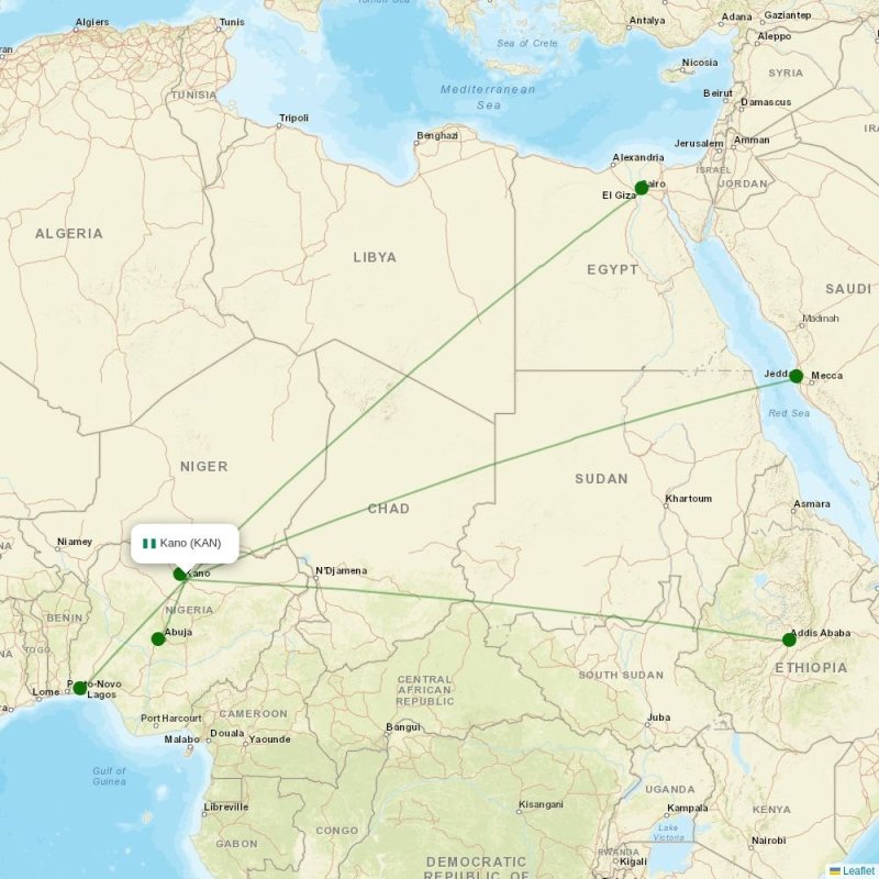 Route map over KAN airport