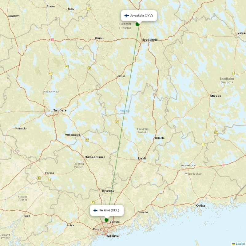 Route map over KAO airport