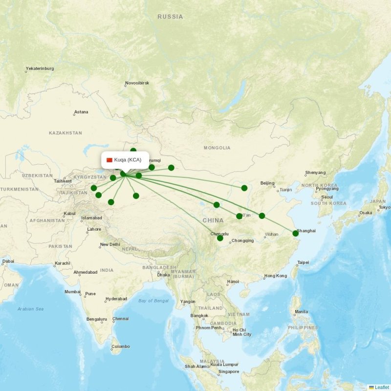 Route map over KCA airport