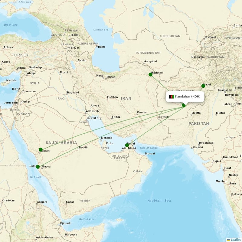 Route map Kandahar  KDH airport