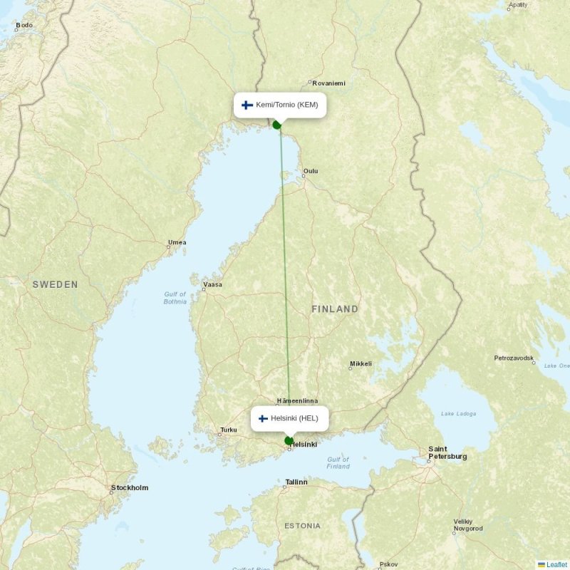 Route map over KEM airport
