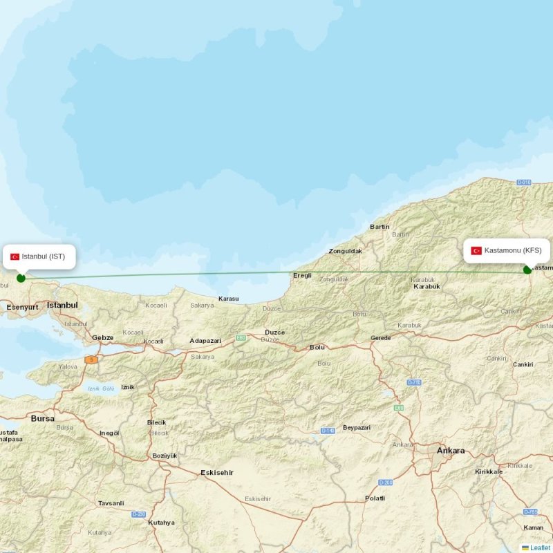 Route map over KFS airport