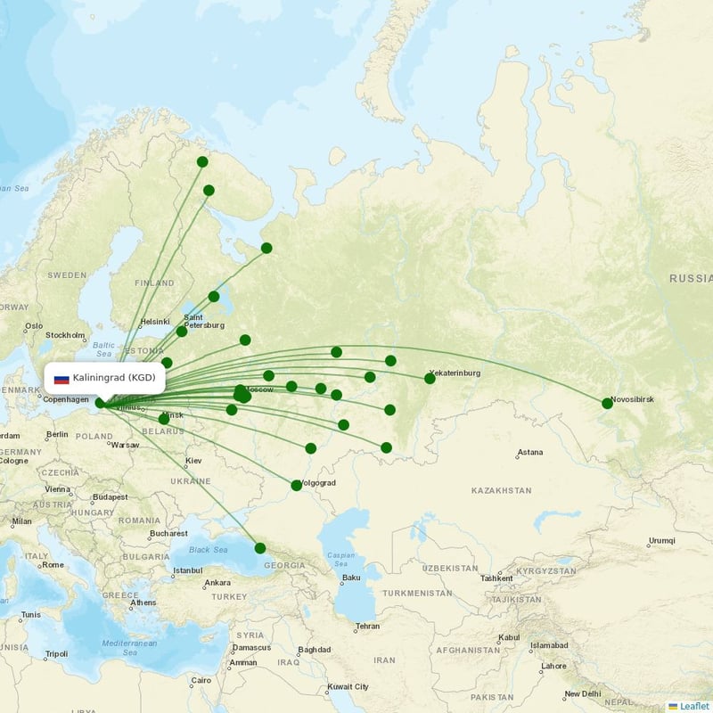 Route map over KGD airport