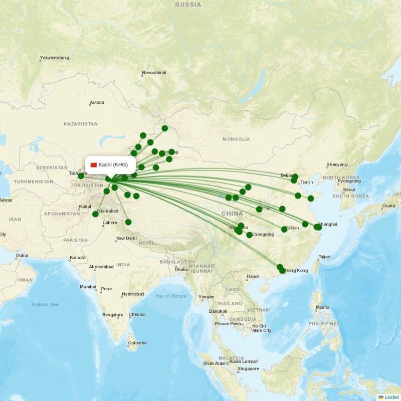 Route map over KHG airport