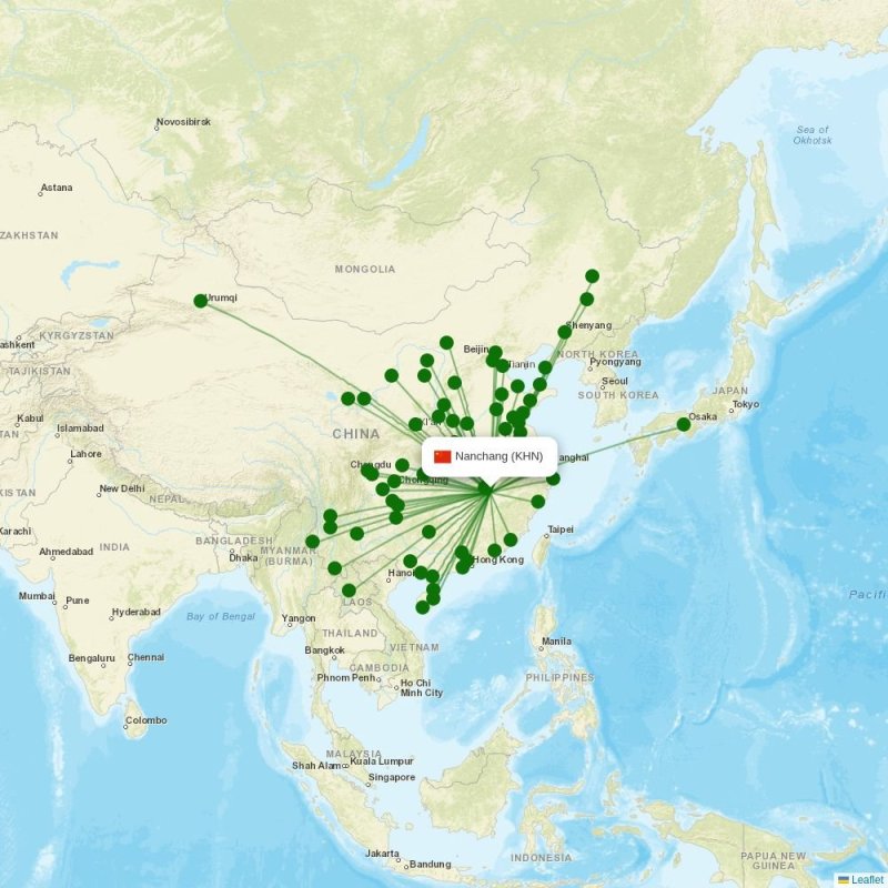 Route map over KHN airport