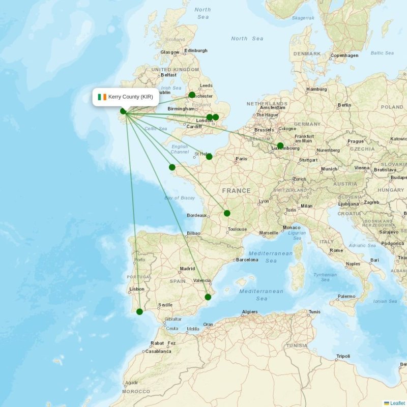 Route map over KIR airport