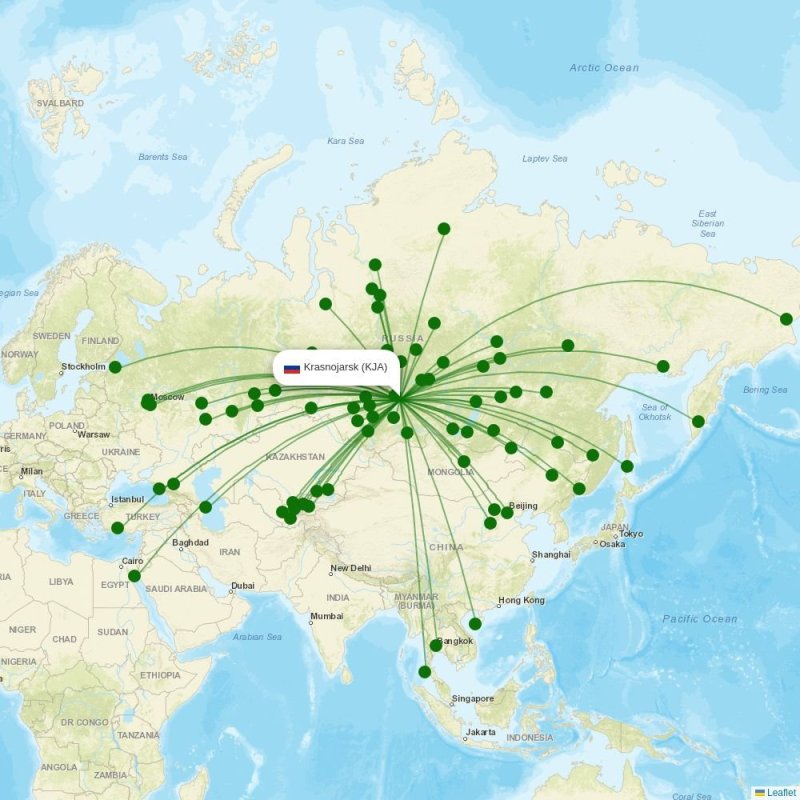 Route map over KJA airport