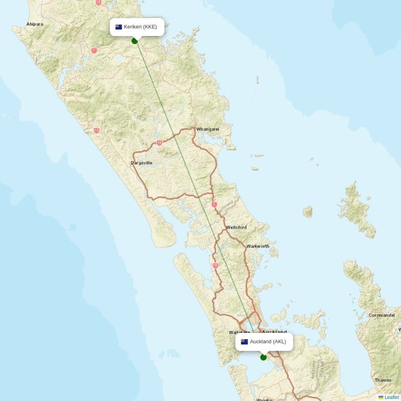 Route map over KKE airport