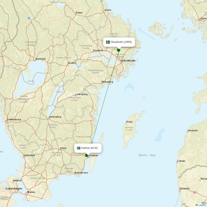 Route map over KLR airport