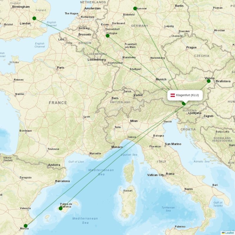 Route map over KLU airport