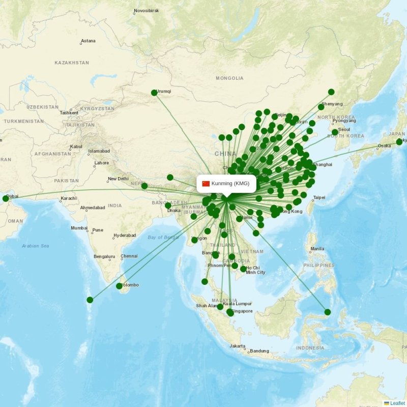Route map over KMG airport