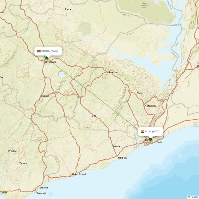 Route map over KMS airport