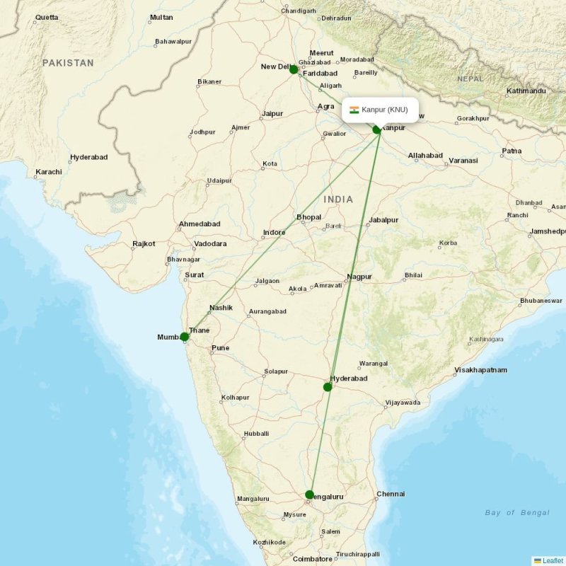 Route map over KNU airport