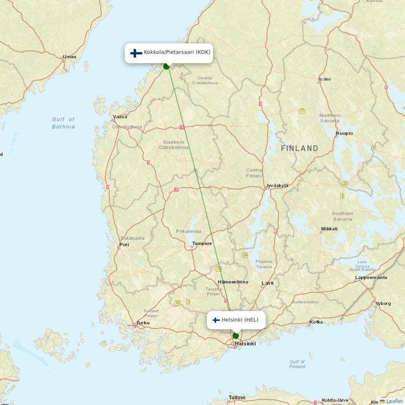 Route map over KOK airport