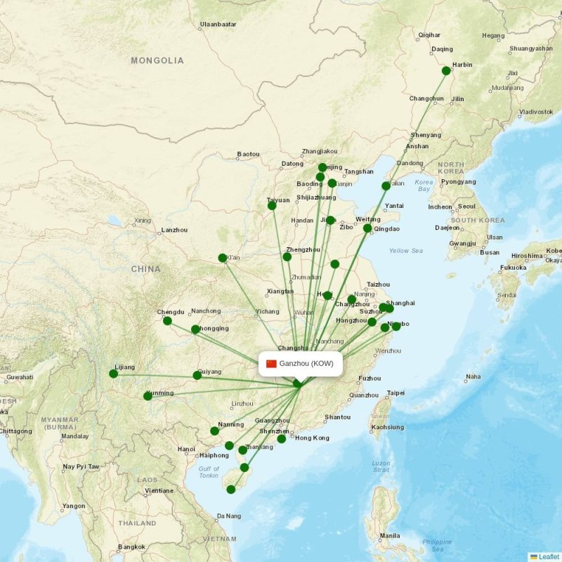 Route map over KOW airport
