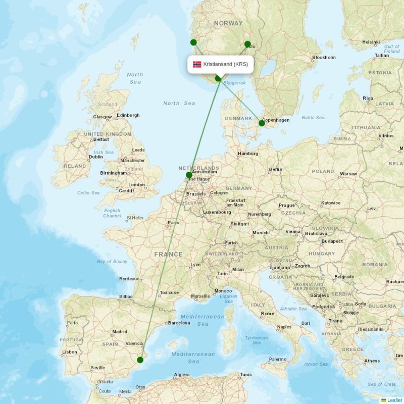 Route map over KRS airport
