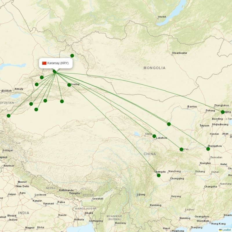Route map over KRY airport